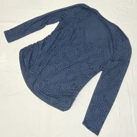 INC Burnout V Neck Faux Wrap Shirred Side Blouse Blue Leopard 1X Long Sleeve - Picture 9 of 12
